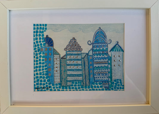 Jerusalem in light blue - painting