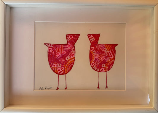 Birds in red & pink - painting