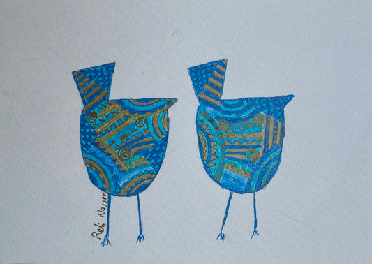 Birds in blue & gold - painting