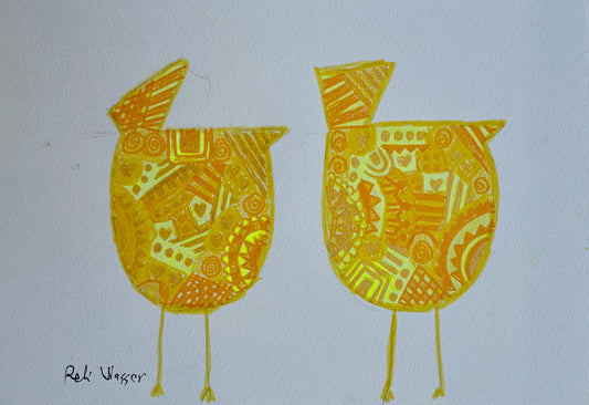 Birds in yellow - painting