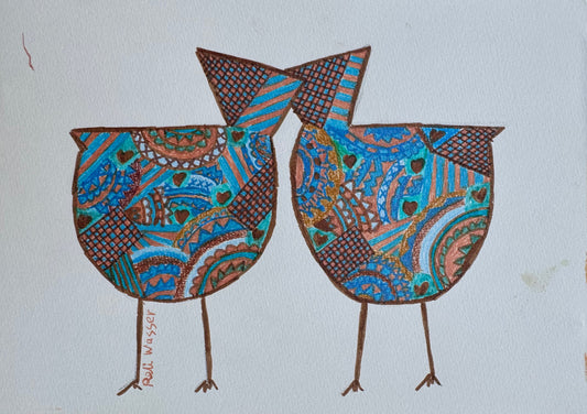 Birds in blue & brown - painting