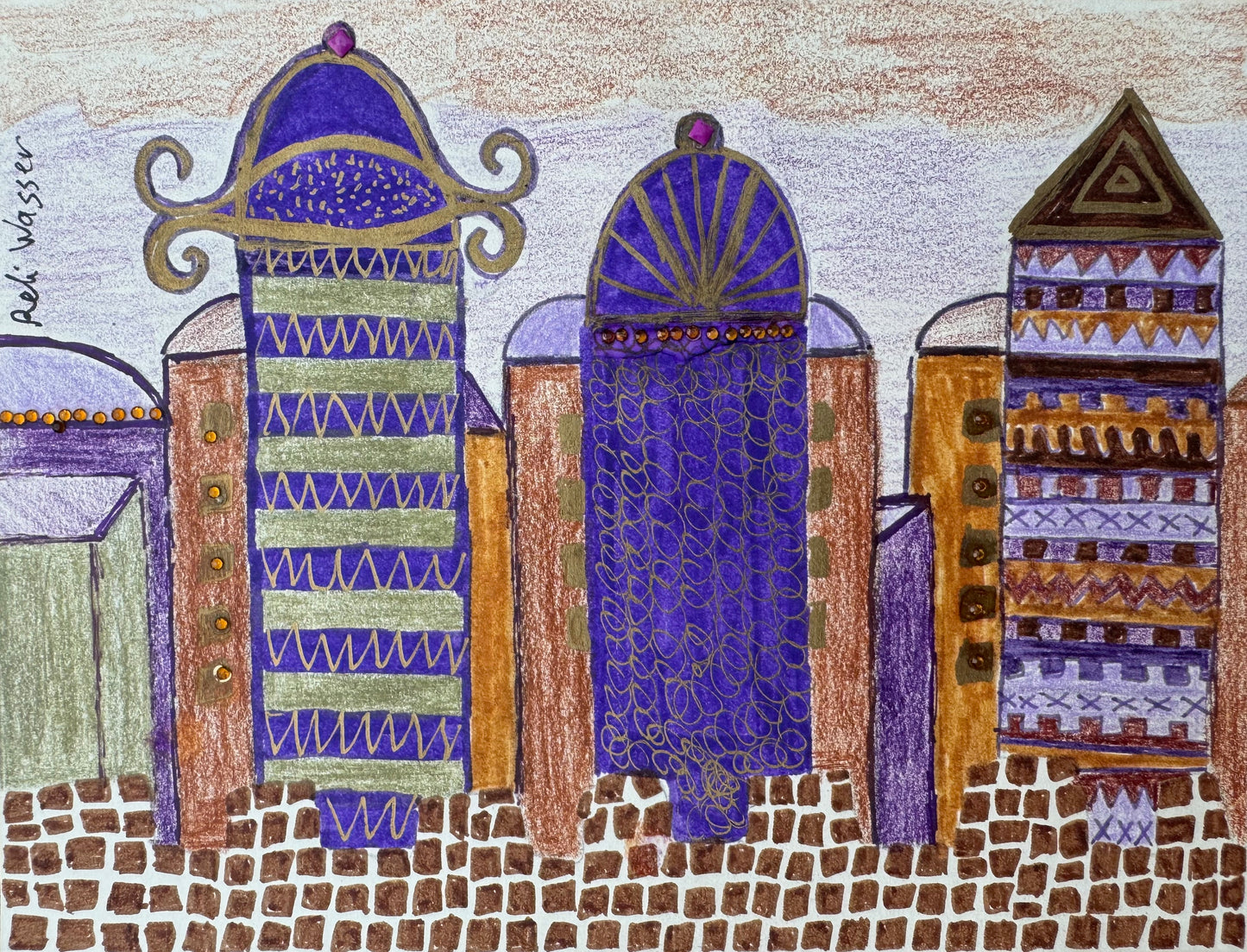 Jerusalem in purple & gold - painting