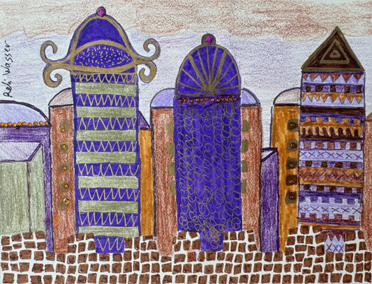 Jerusalem in purple & gold - painting