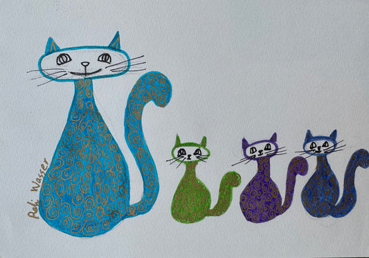 A family of cats - painting