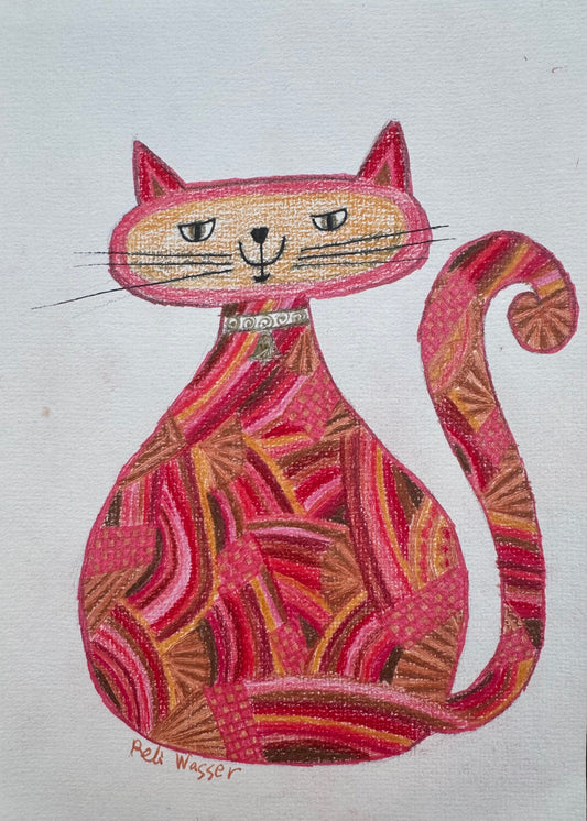 Cat in red - painting