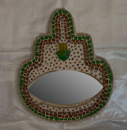 Hamsa mirror in green & brown
