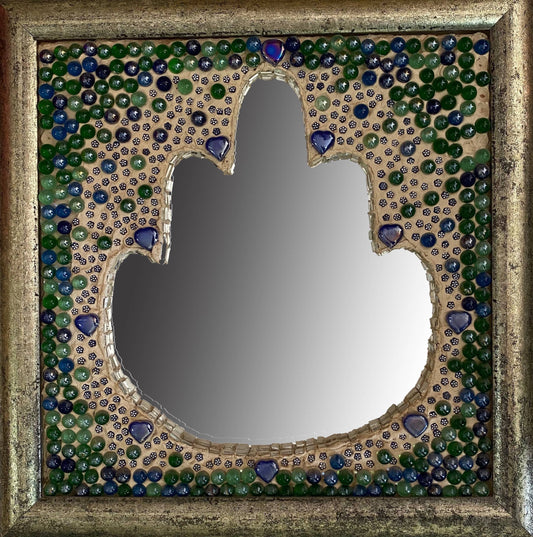 Hamsa mirror in blue & green