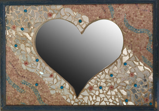 Heart mirror in pink & light blue
