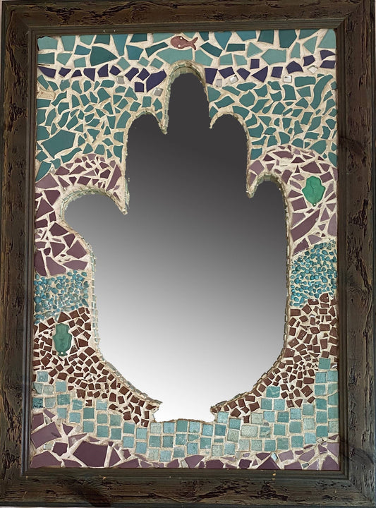 Hamsa mirror in purple & light blue