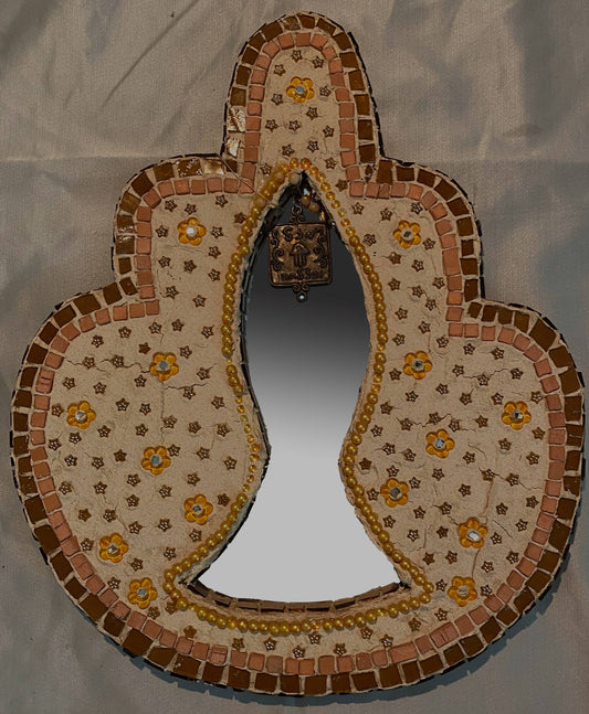 Hamsa fish mirror in orange