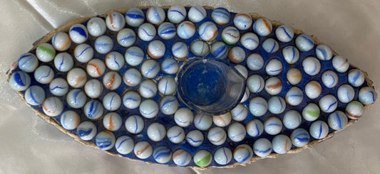 Candle tray in blue & white